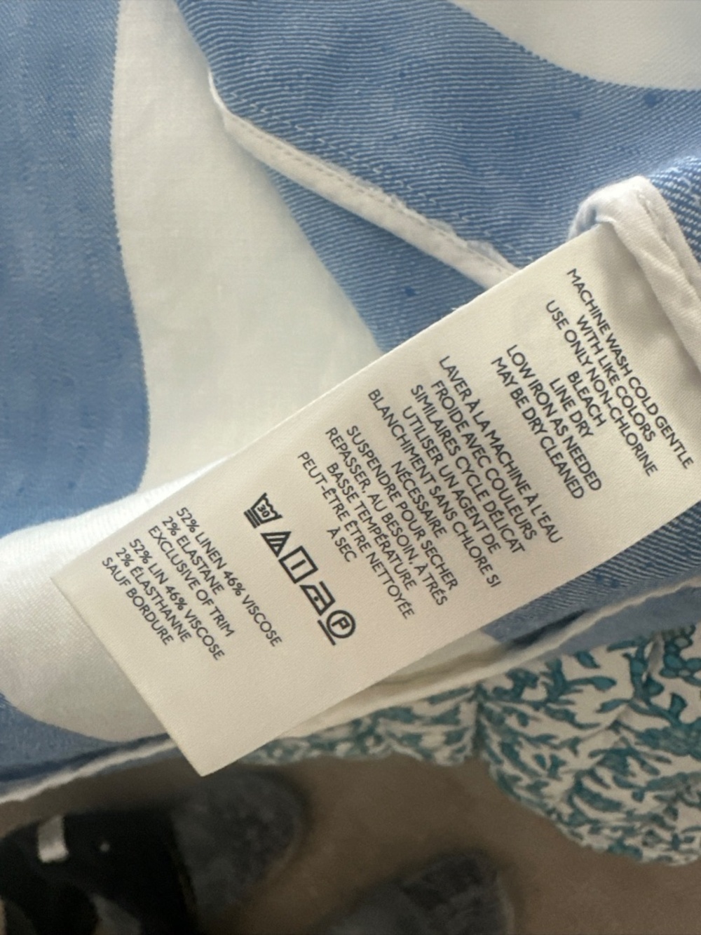 Anthropologie Colette Linen Maxi Skirt Stripes Patch Pockets Blue Slit Sz Medium - Picture 11 of 11